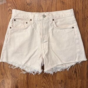 Agolde White Denim Shorts Distressed Cut Off High Rise Button Fly Size 27